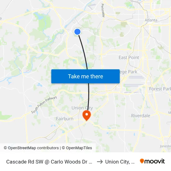 Cascade Rd SW @ Carlo Woods Dr SW to Union City, GA map
