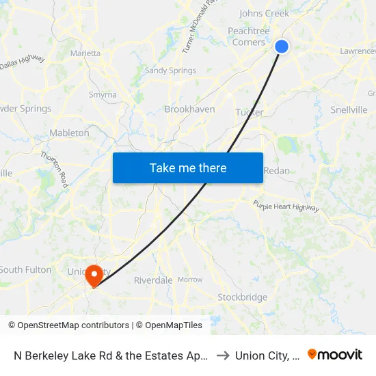 N Berkeley Lake Rd & the Estates Apts Ob to Union City, GA map