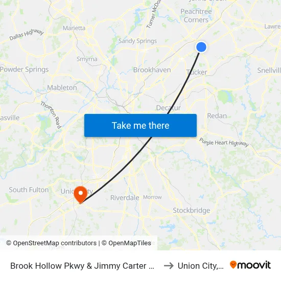 Brook Hollow Pkwy & Jimmy Carter Blvd Ob to Union City, GA map