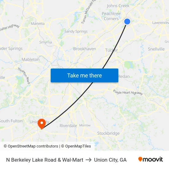 N Berkeley Lake Road & Wal-Mart to Union City, GA map