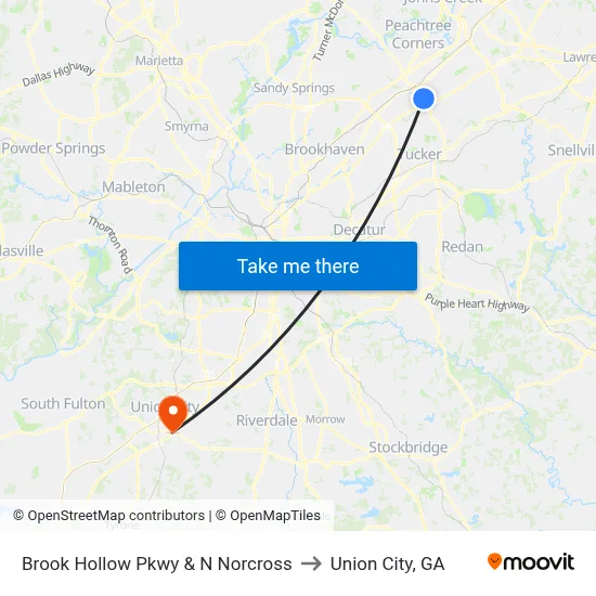Brook Hollow Pkwy & N Norcross to Union City, GA map