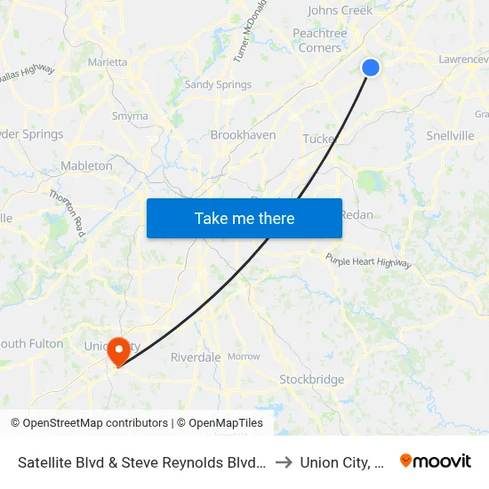 Satellite Blvd & Steve Reynolds Blvd Ib to Union City, GA map
