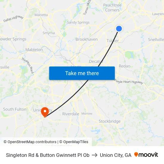 Singleton Rd & Button Gwinnett Pl Ob to Union City, GA map
