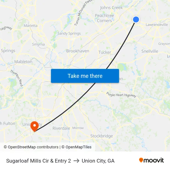 Sugarloaf Mills Cir & Entry 2 to Union City, GA map
