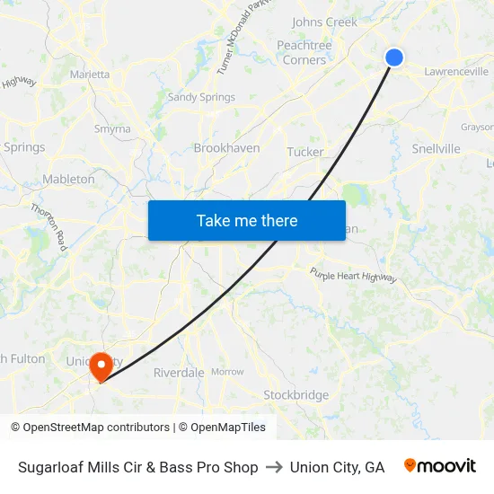 Sugarloaf Mills Cir & Bass Pro Shop to Union City, GA map