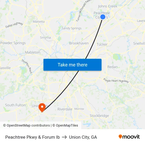 Peachtree Pkwy & Forum Ib to Union City, GA map