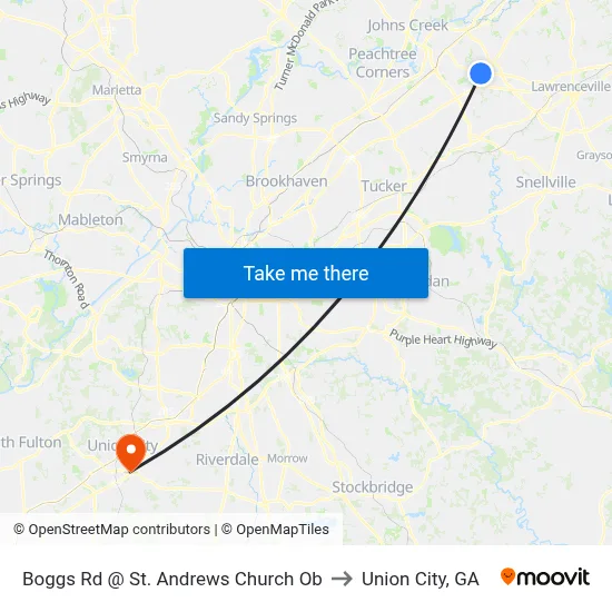 Boggs Rd @ St. Andrews Church Ob to Union City, GA map
