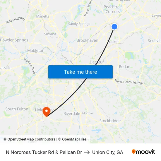 N Norcross Tucker Rd & Pelican Dr to Union City, GA map