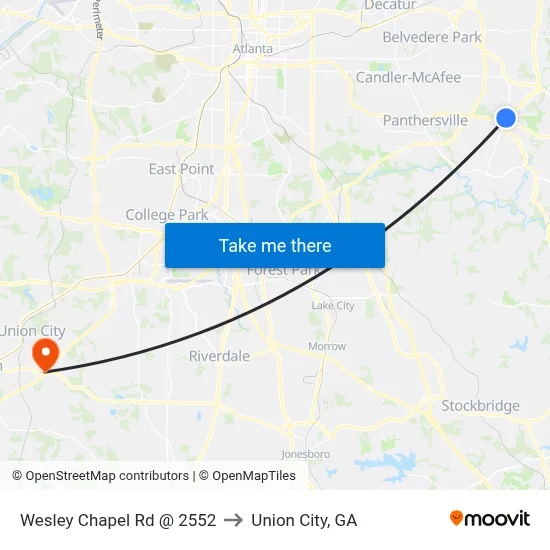 Wesley Chapel Rd @ 2552 to Union City, GA map