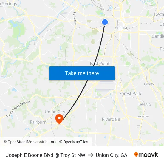 Joseph E Boone Blvd @ Troy St NW to Union City, GA map