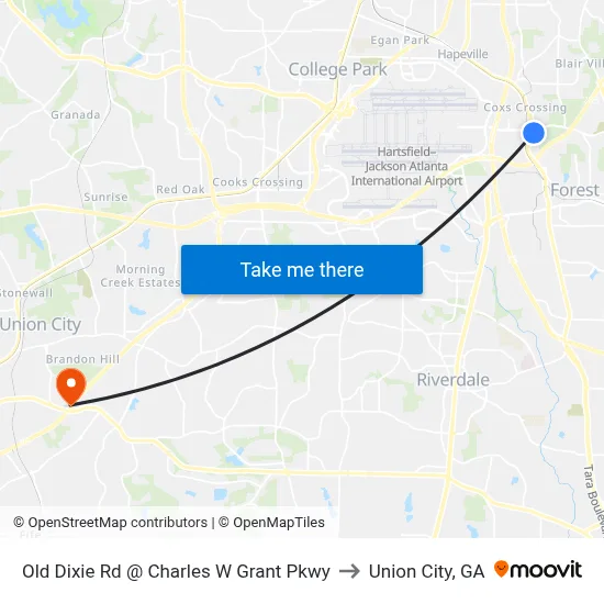 Old Dixie Rd @ Charles W Grant Pkwy to Union City, GA map