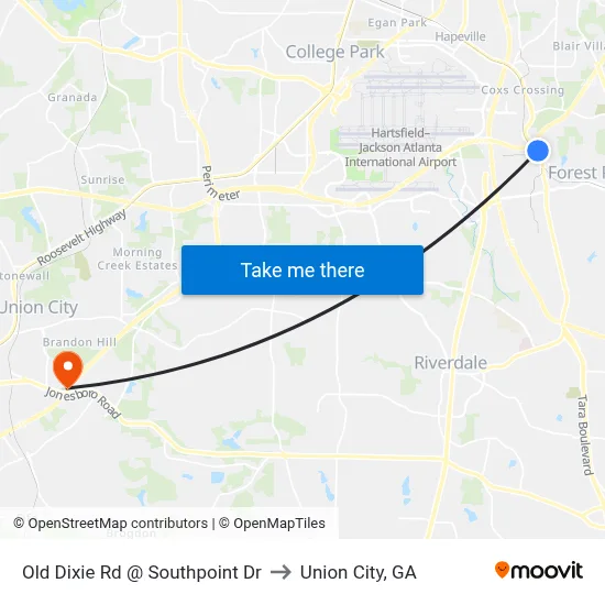 Old Dixie Rd @ Southpoint Dr to Union City, GA map