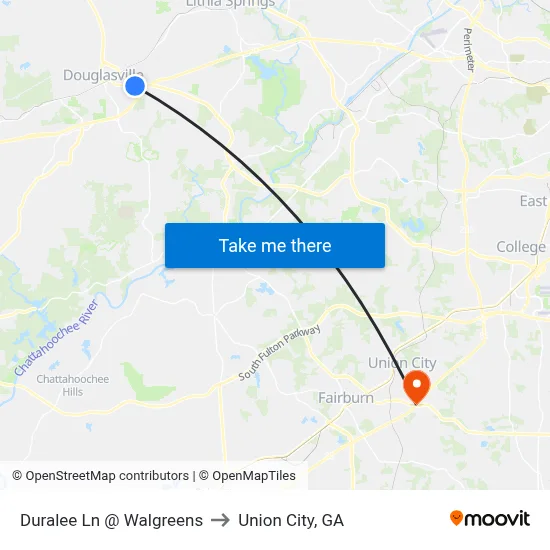 Duralee Ln @ Walgreens to Union City, GA map
