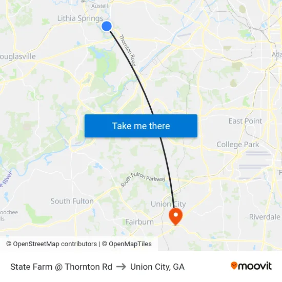 State Farm @ Thornton Rd to Union City, GA map