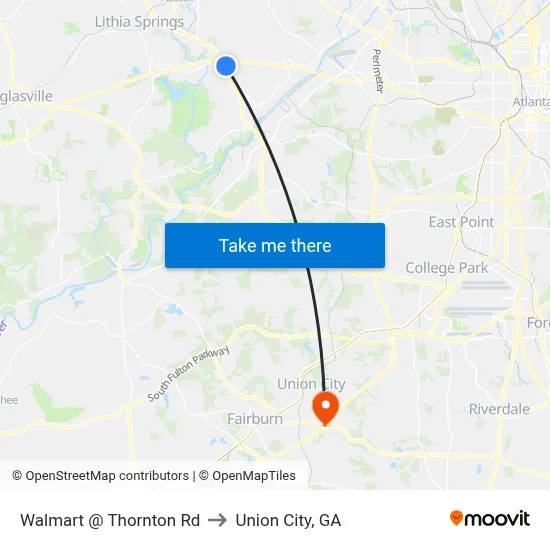 Walmart @ Thornton Rd to Union City, GA map