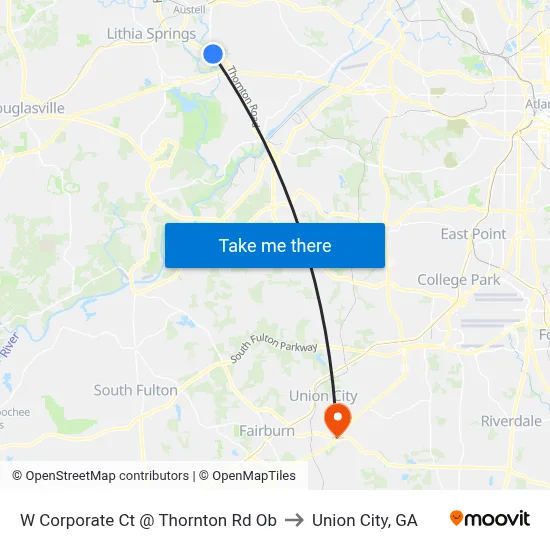 W Corporate Ct @ Thornton Rd Ob to Union City, GA map