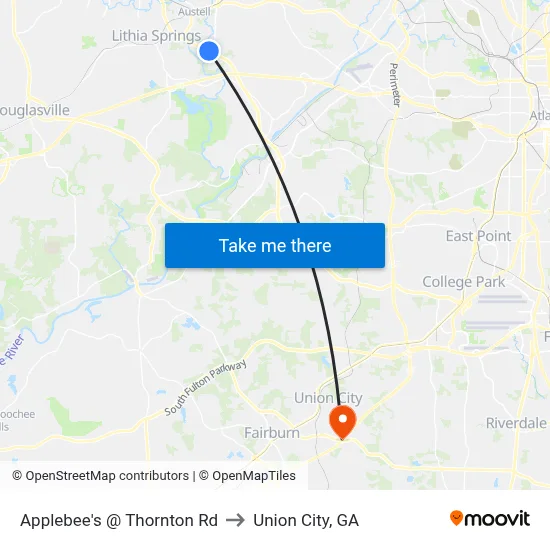 Applebee's @ Thornton Rd to Union City, GA map