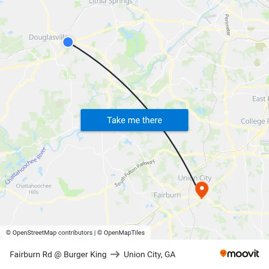 Fairburn Rd @ Burger King to Union City, GA map