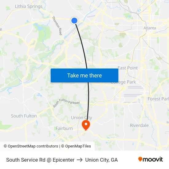 South Service Rd @ Epicenter to Union City, GA map