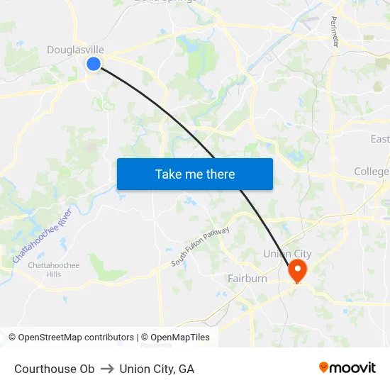 Courthouse Ob to Union City, GA map