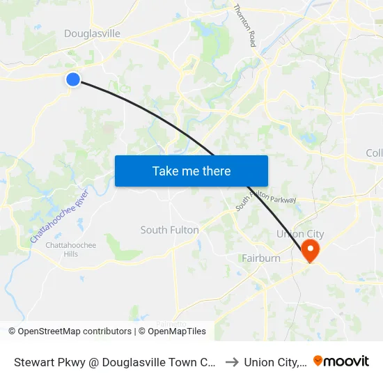 Stewart Pkwy @ Douglasville Town Center Ob to Union City, GA map