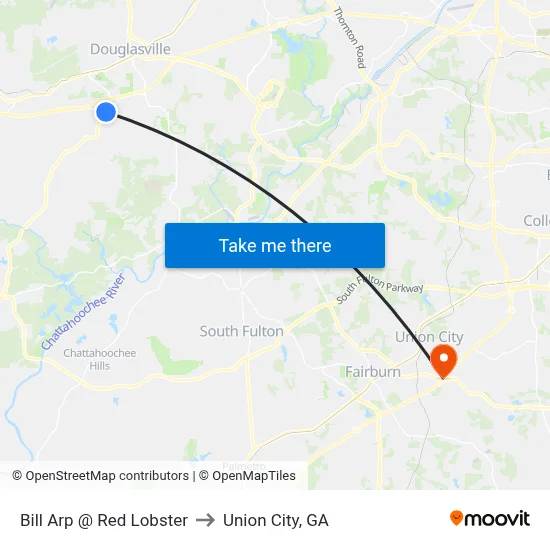 Bill Arp @ Red Lobster to Union City, GA map