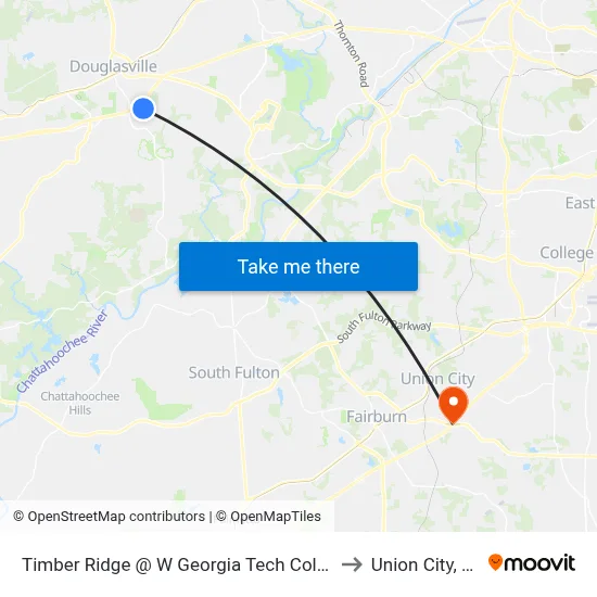 Timber Ridge @ W Georgia Tech College Ob to Union City, GA map
