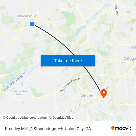 Prestley Mill @ Stonebridge to Union City, GA map