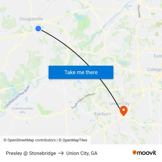 Presley @ Stonebridge to Union City, GA map