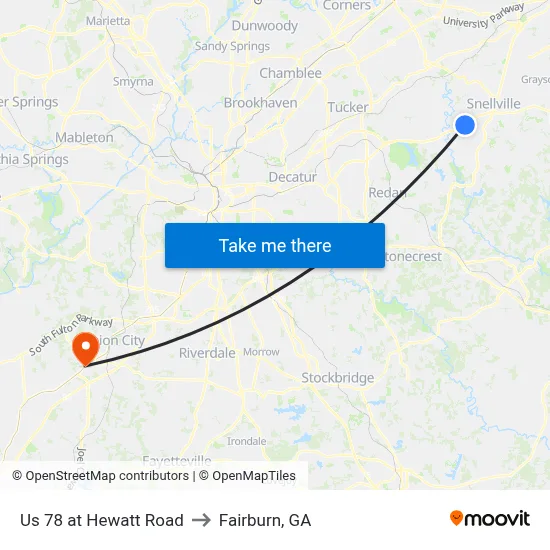 Us 78 at Hewatt Road to Fairburn, GA map