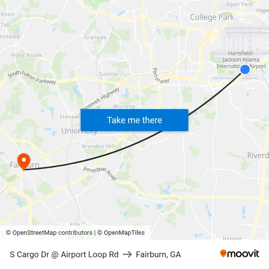 S Cargo Dr @ Airport Loop Rd to Fairburn, GA map