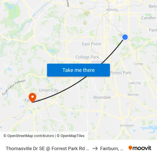 Thomasville Dr SE @ Forrest Park Rd SE to Fairburn, GA map