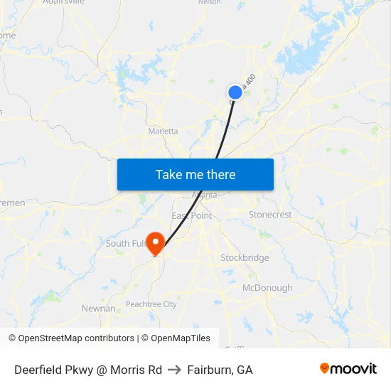Deerfield Pkwy @ Morris Rd to Fairburn, GA map