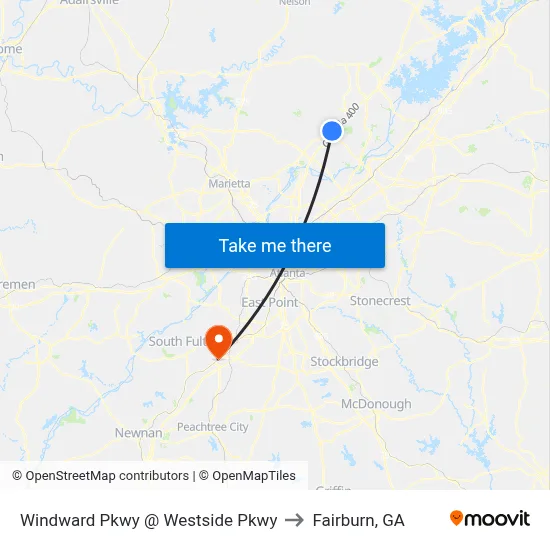 Windward Pkwy @ Westside Pkwy to Fairburn, GA map