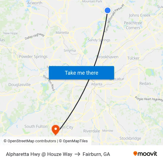 Alpharetta Hwy @ Houze Way to Fairburn, GA map
