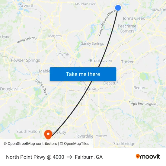 North Point Pkwy @ 4000 to Fairburn, GA map