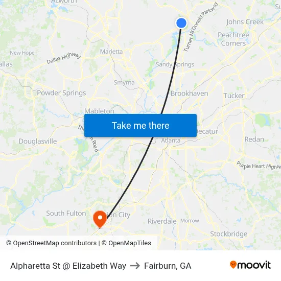 Alpharetta St @ Elizabeth Way to Fairburn, GA map