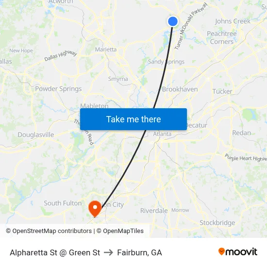 Alpharetta St @ Green St to Fairburn, GA map