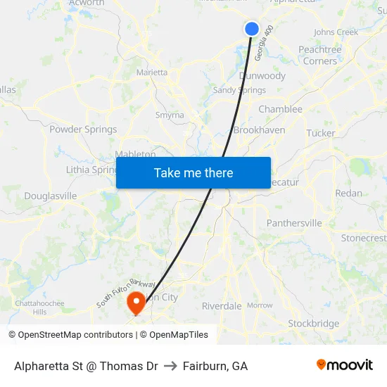 Alpharetta St @ Thomas Dr to Fairburn, GA map