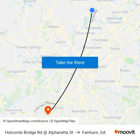 Holcomb Bridge Rd @ Alpharetta St to Fairburn, GA map
