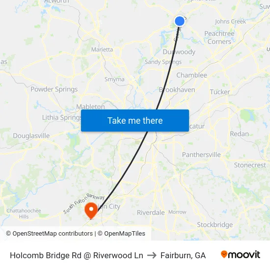 Holcomb Bridge Rd @ Riverwood Ln to Fairburn, GA map