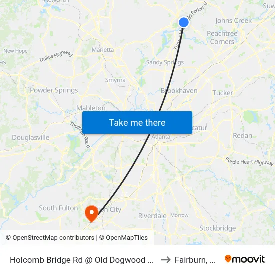 Holcomb Bridge Rd @ Old Dogwood Rd to Fairburn, GA map