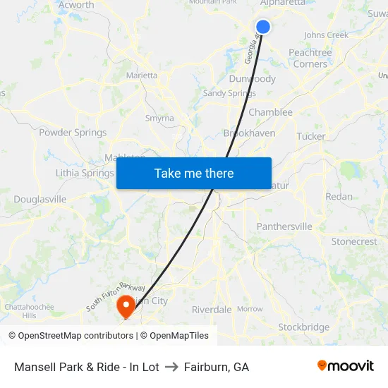 Mansell Park & Ride - In Lot to Fairburn, GA map