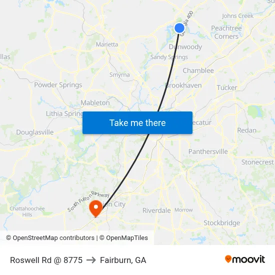 Roswell Rd @ 8775 to Fairburn, GA map