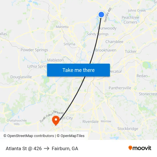 Atlanta St @ 426 to Fairburn, GA map