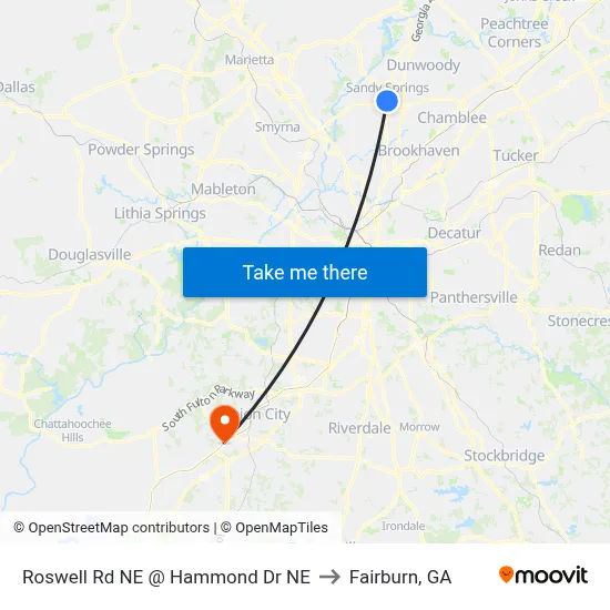 Roswell Rd NE @ Hammond Dr NE to Fairburn, GA map