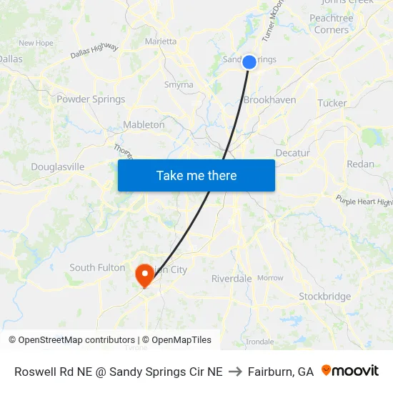 Roswell Rd NE @ Sandy Springs Cir NE to Fairburn, GA map