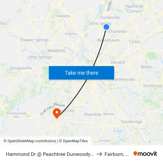 Hammond Dr @ Peachtree Dunwoody Rd to Fairburn, GA map