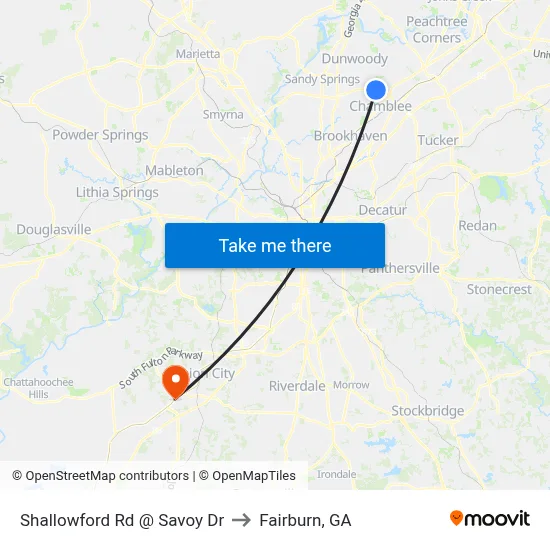 Shallowford Rd @ Savoy Dr to Fairburn, GA map