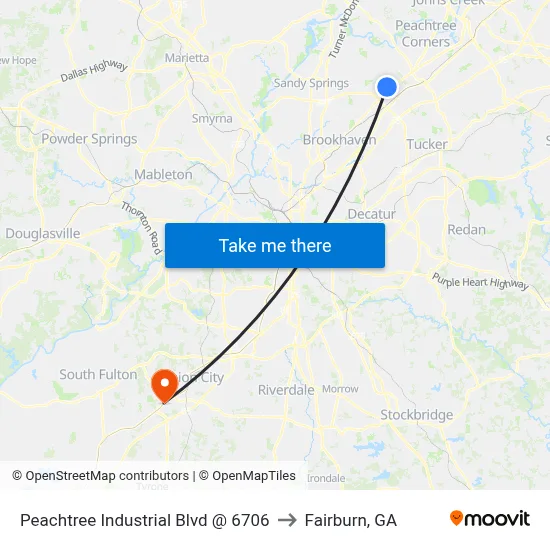 Peachtree Industrial Blvd @ 6706 to Fairburn, GA map